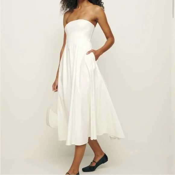 Reformation Astoria White Strapless Midi Dress Dress - Picture 1 of 7